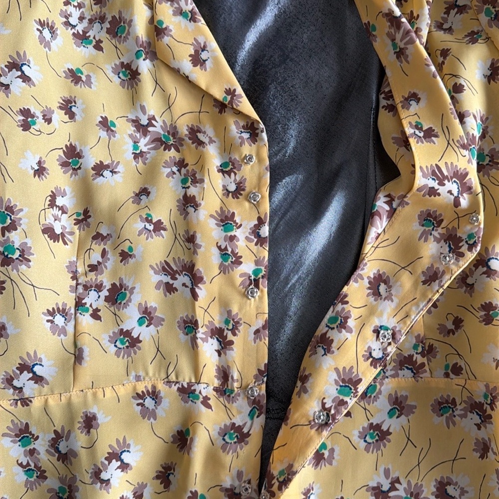 JUNYA WATANABE COMME DES GARCONS yellow silver floral print DRESS 2015, size L - Picture 6 of 14